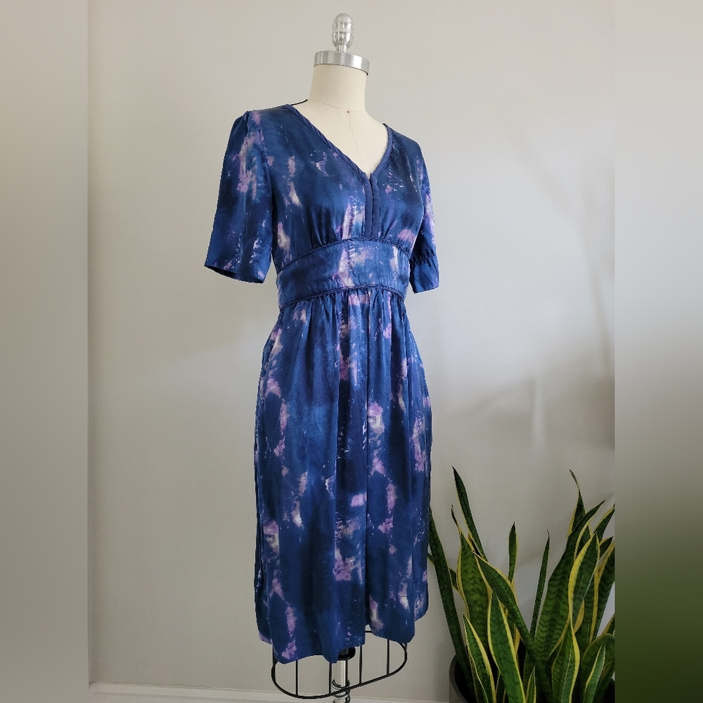 100% silk blue cosmic printed dress with pockets